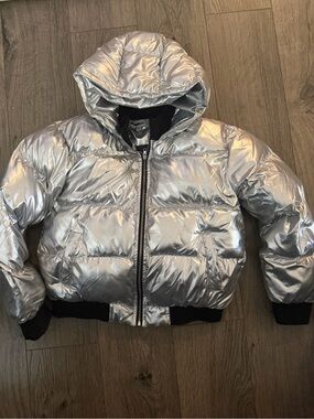 Fashion Nova Kids Metallic Silver Hooded Puffer Jacket